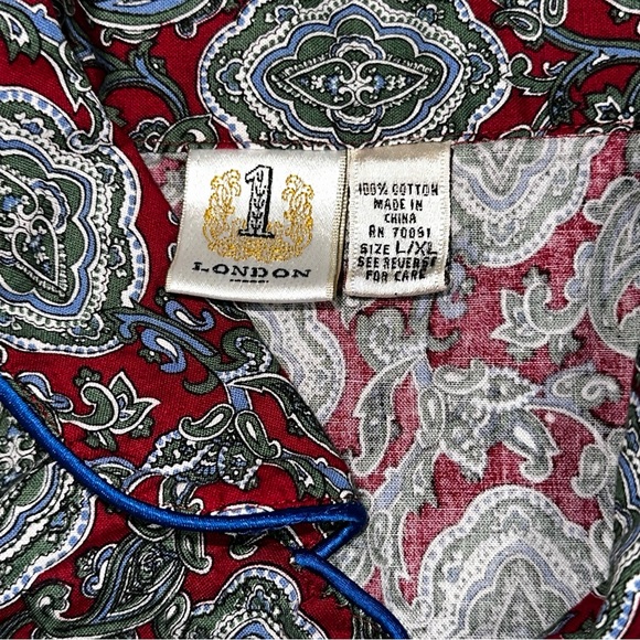 Vintage Number 1 London Mens Pajama Long Sleeve Shirt L/XL Paisley 100% Cotton - Picture 3 of 6